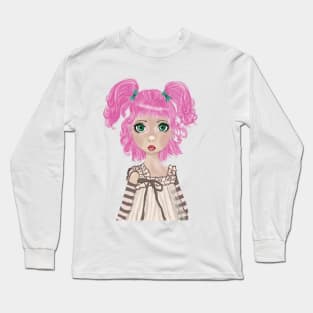 Big eyed kid pigtails Long Sleeve T-Shirt